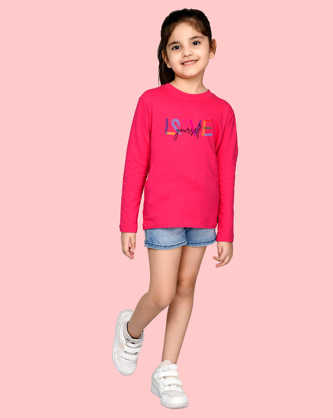 Nusyl Girls Hot Pink Love Printed Full Sleeve T-shirt