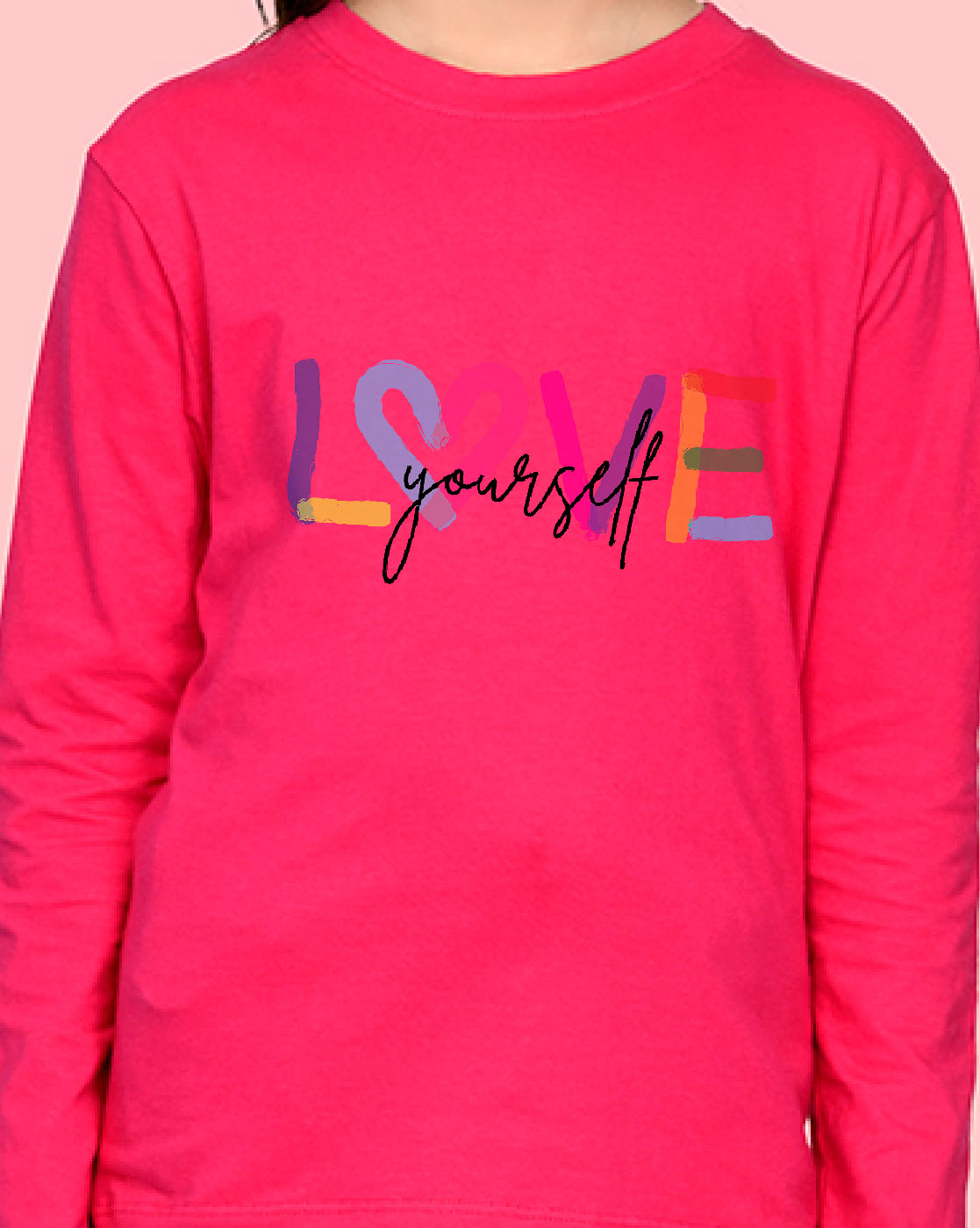 Nusyl Girls Hot Pink Love Printed Full Sleeve T-shirt