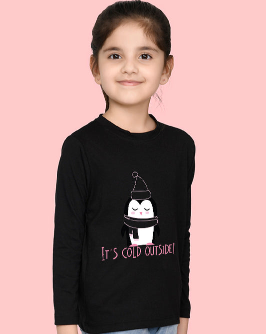 Nusyl Girls Black Penguin Printed Full Sleeve T-shirt