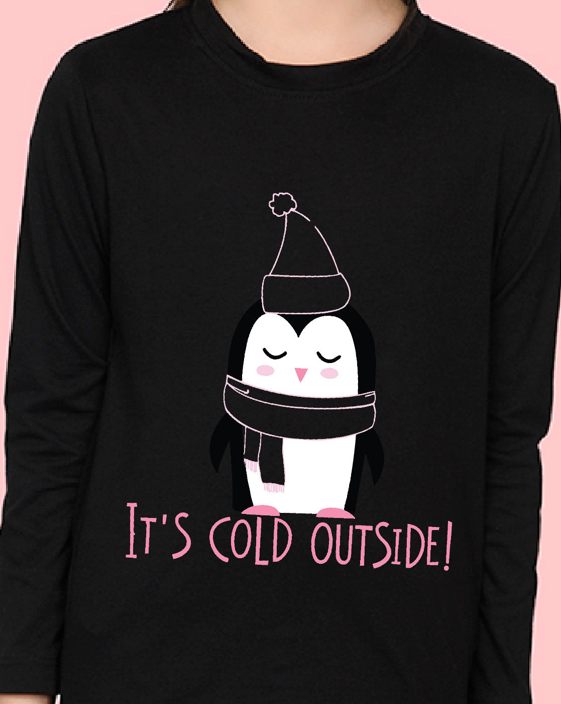 Nusyl Girls Black Penguin Printed Full Sleeve T-shirt