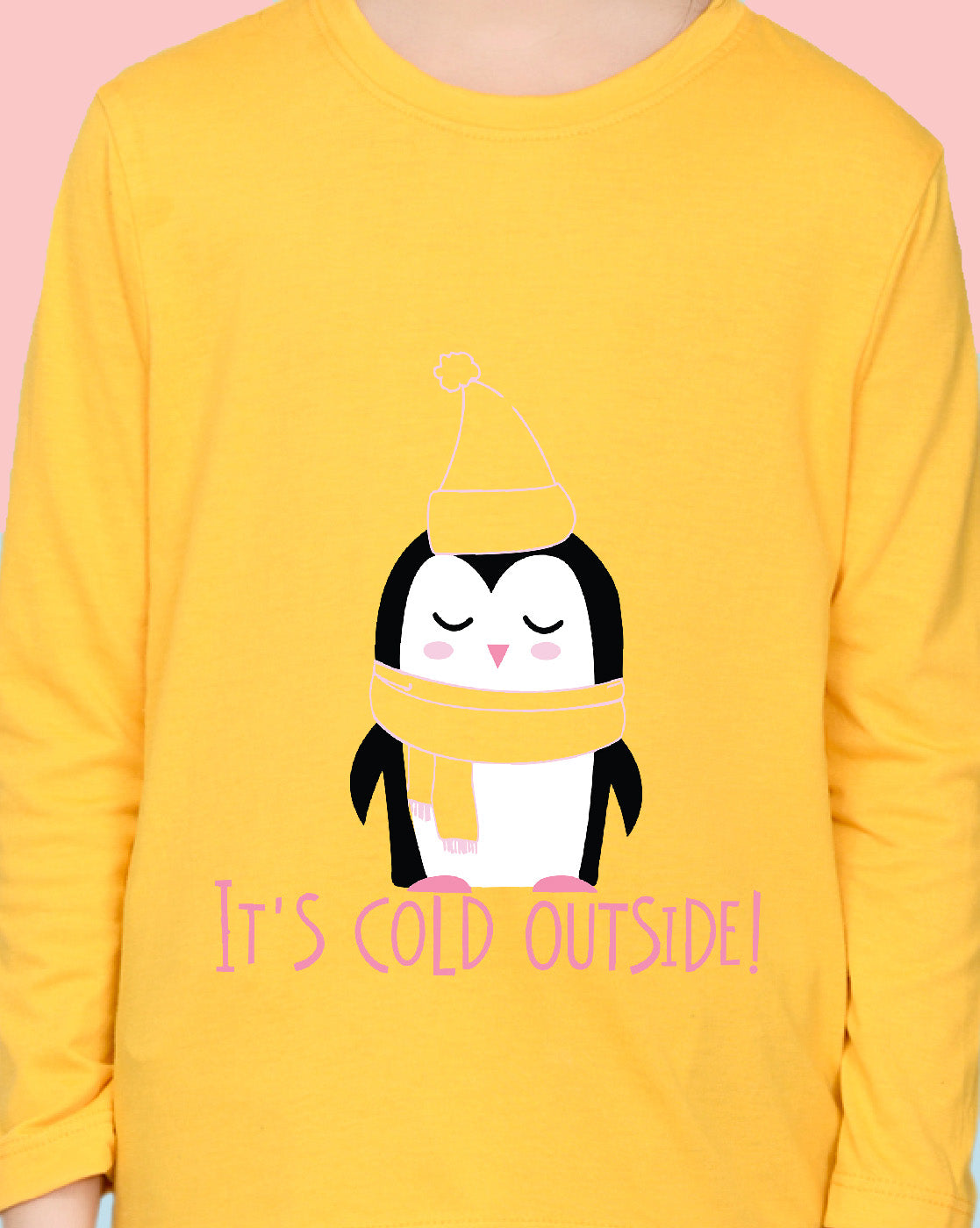 Nusyl Girls Yellow Penguin Printed Full Sleeve T-shirt