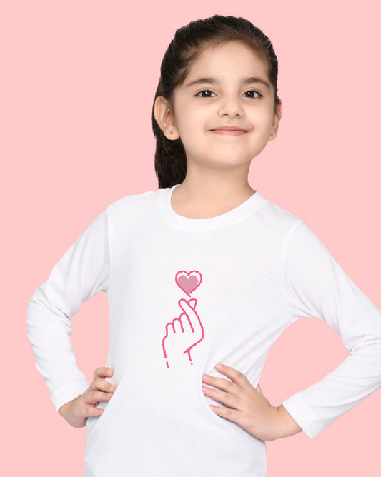 Nusyl Girls White Heart Printed Full Sleeve T-shirt