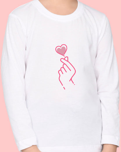 Nusyl Girls White Heart Printed Full Sleeve T-shirt
