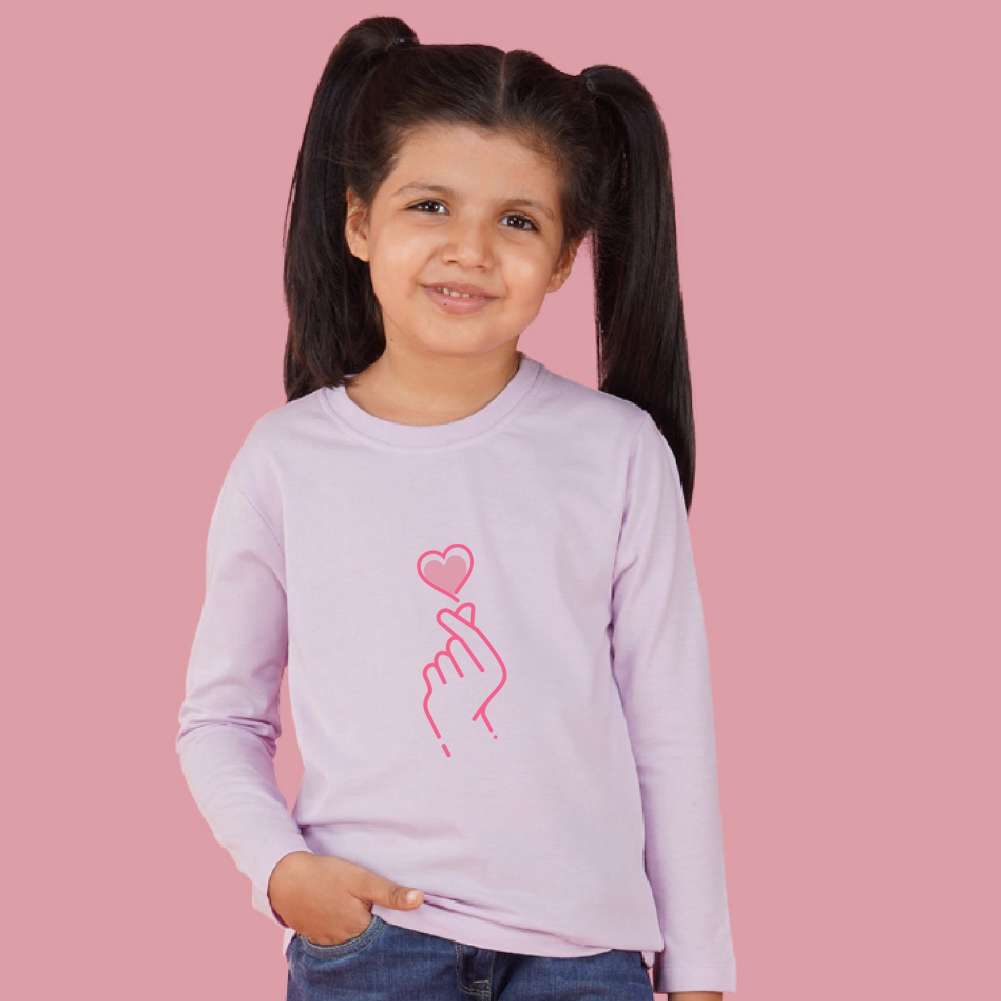 Nusyl Girls Purple Hand & Heart Printed T-Shirt