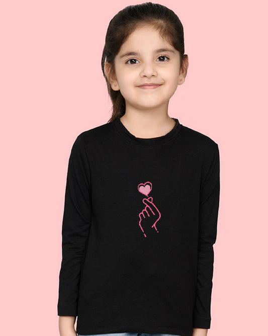 Nusyl Girls Black Heart Printed Full Sleeve T-shirt