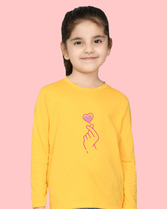 Nusyl Girls Yellow Heart Printed Full Sleeve T-shirt