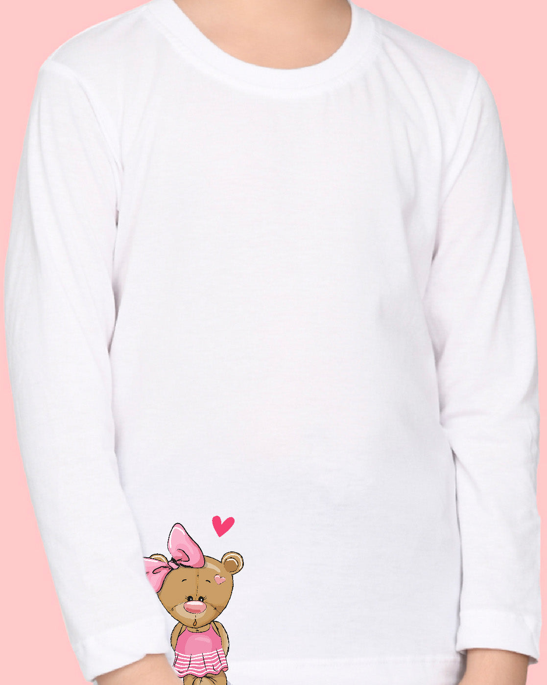 Nusyl Girls White Teddy Bear printed Full Sleeve T-shirt