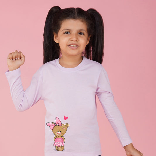 Nusyl Girls Purple Teddy Bear Printed T-Shirt