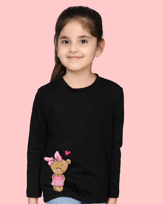 Nusyl Girls Black Teddy Bear printed Full Sleeve T-shirt
