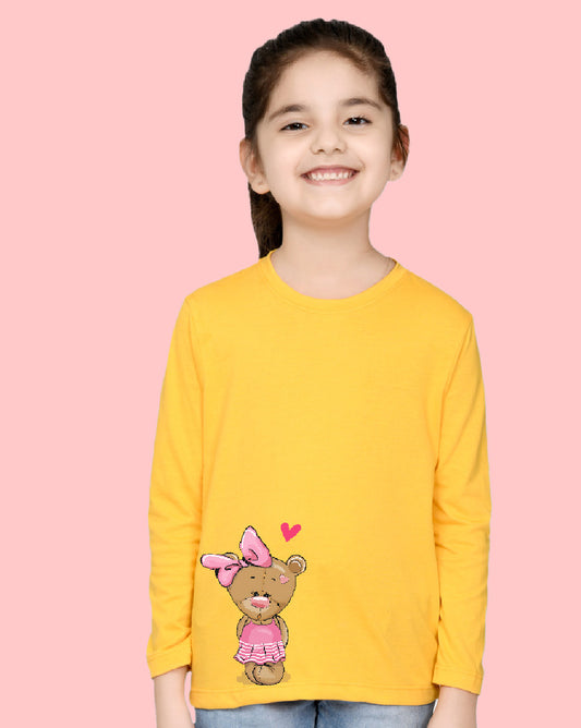 Nusyl Girls Yellow Teddy Bear printed Full Sleeve T-shirt