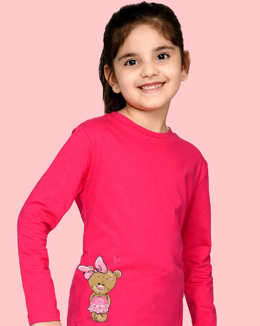 Nusyl Girls Hot Pink Teddy Bear printed Full Sleeve T-shirt