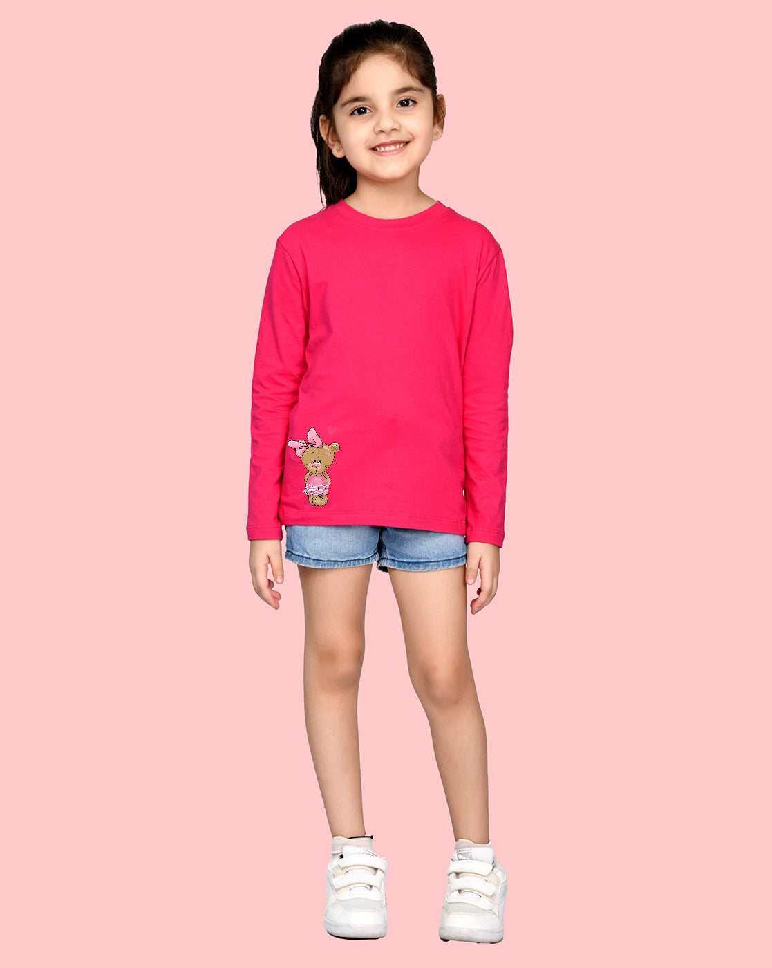 Nusyl Girls Hot Pink Teddy Bear printed Full Sleeve T-shirt