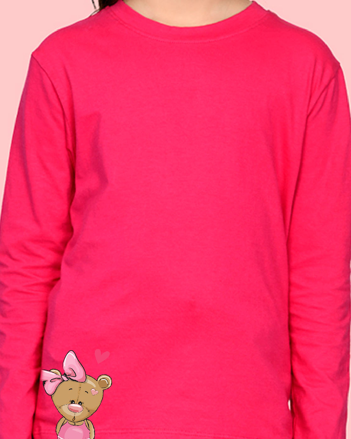 Nusyl Girls Hot Pink Teddy Bear printed Full Sleeve T-shirt