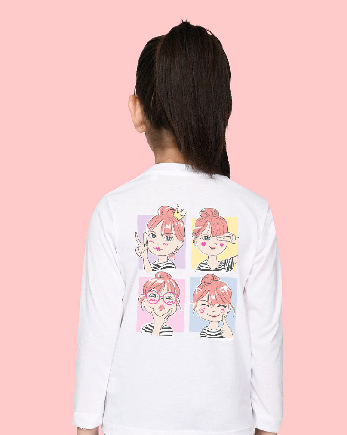 Nusyl Girls White Selfie Printed Full Sleeve T-shirt