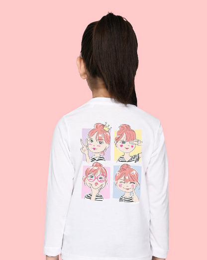 Nusyl Girls White Selfie Printed Full Sleeve T-shirt