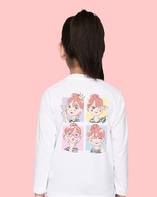 Nusyl Girls White Selfie Printed Full Sleeve T-shirt
