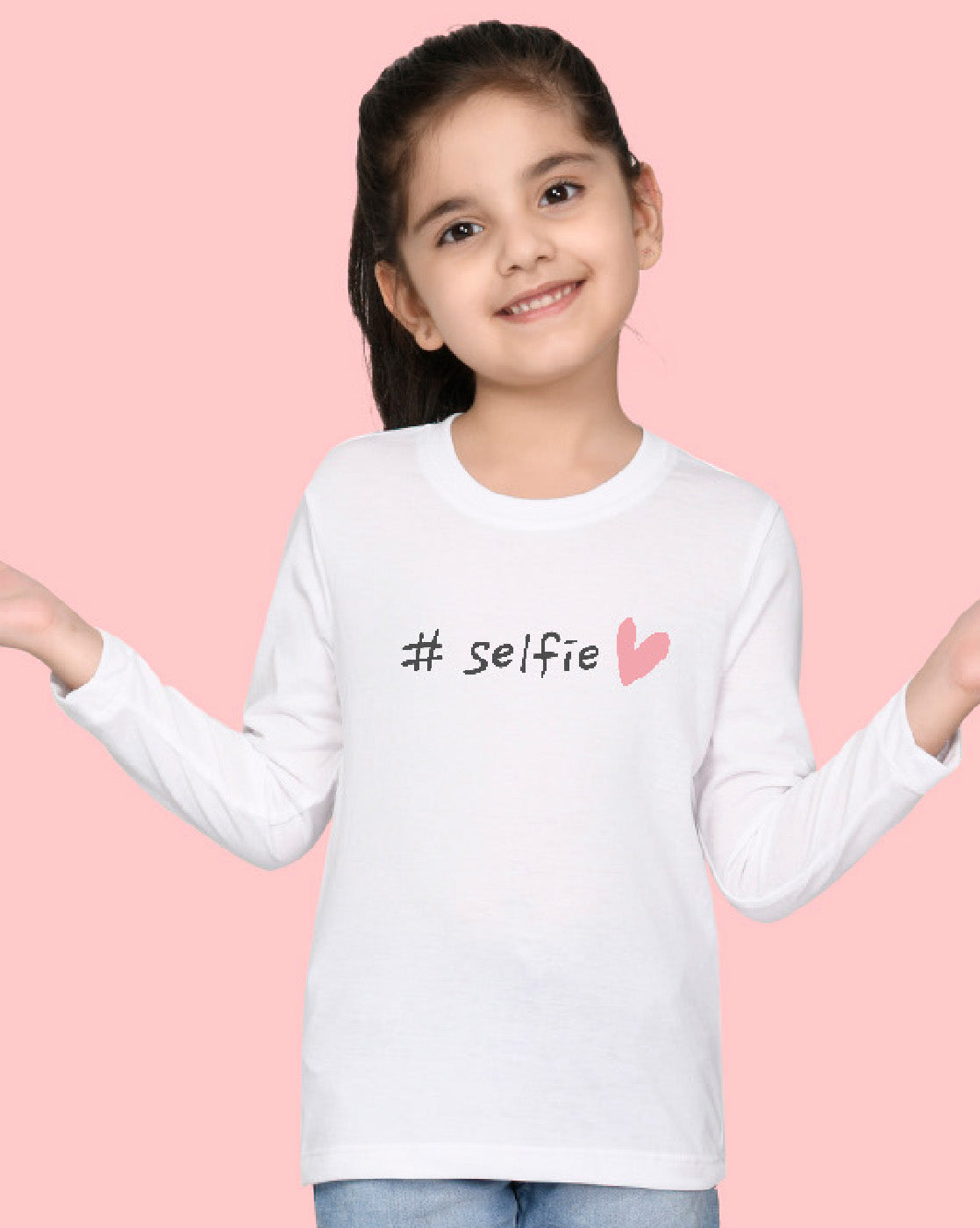 Nusyl Girls White Selfie Printed Full Sleeve T-shirt