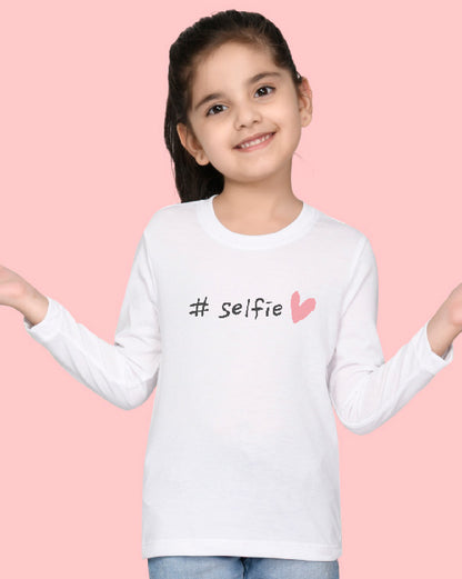 Nusyl Girls White Selfie Printed Full Sleeve T-shirt