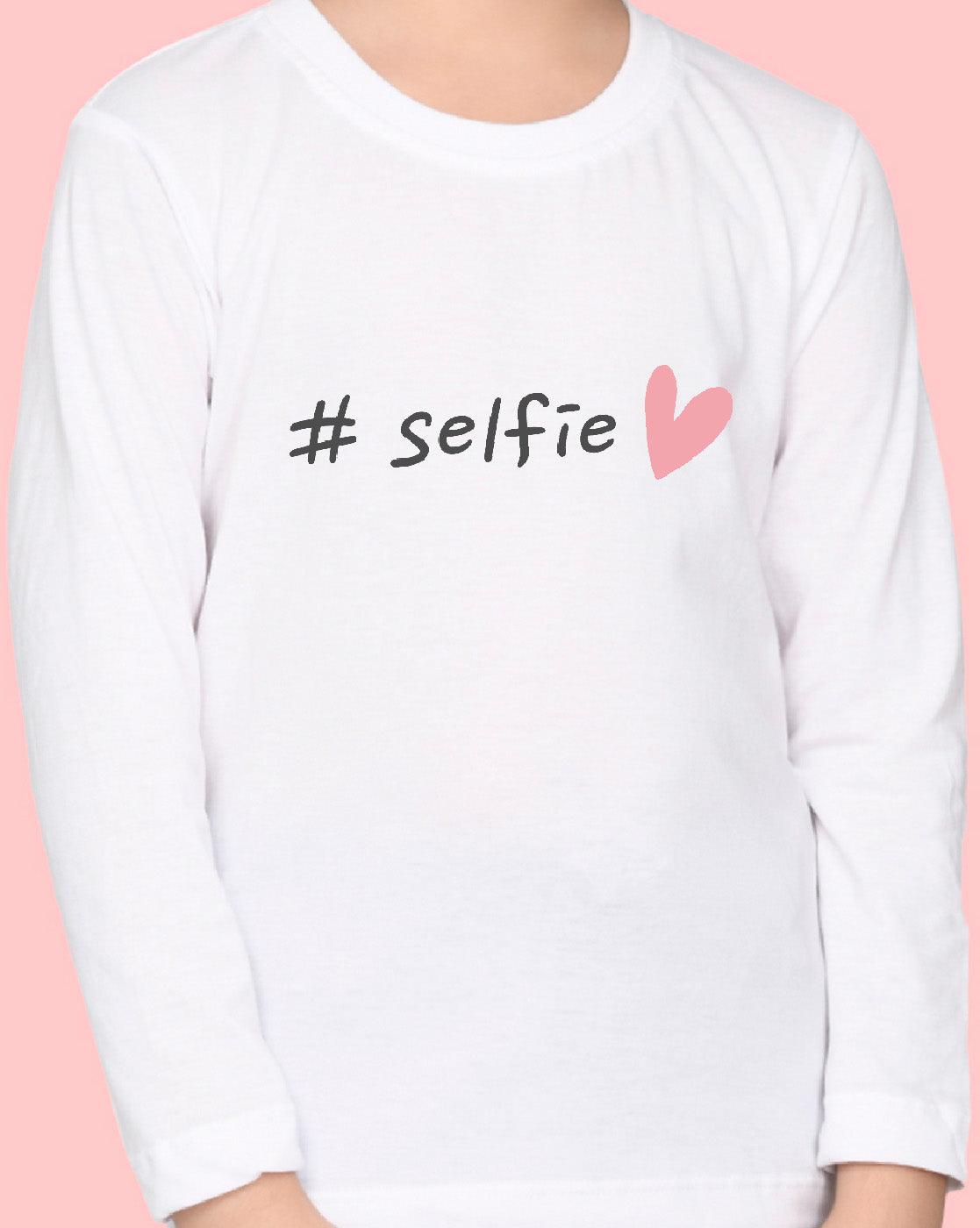 Nusyl Girls White Selfie Printed Full Sleeve T-shirt