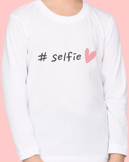 Nusyl Girls White Selfie Printed Full Sleeve T-shirt