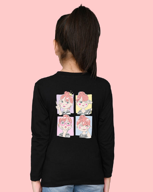 Nusyl Girls Black Selfie Printed Full Sleeve T-shirt