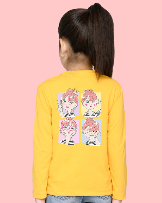 Nusyl Girls Yellow Selfie Printed Full Sleeve T-shirt
