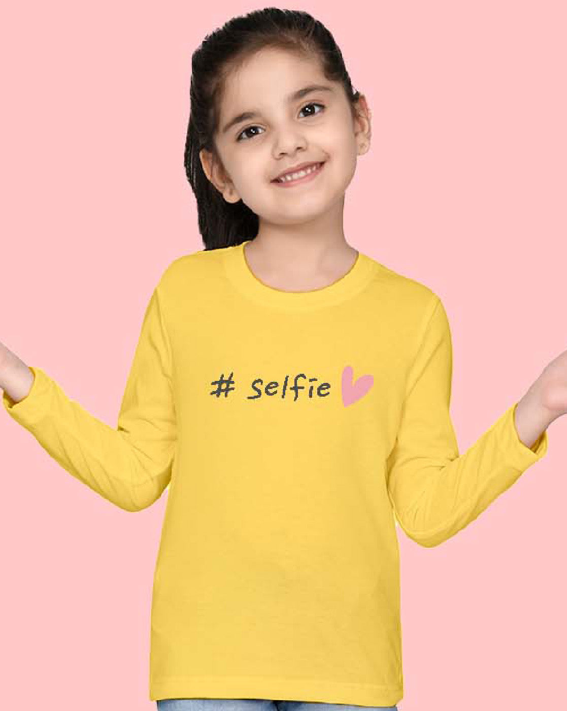 Nusyl Girls Yellow Selfie Printed Full Sleeve T-shirt