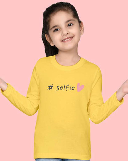 Nusyl Girls Yellow Selfie Printed Full Sleeve T-shirt