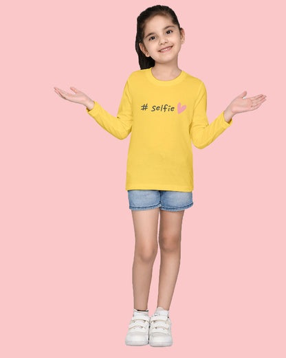 Nusyl Girls Yellow Selfie Printed Full Sleeve T-shirt