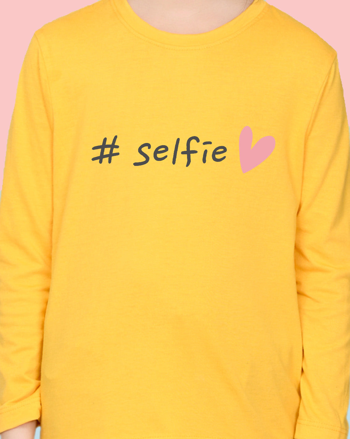 Nusyl Girls Yellow Selfie Printed Full Sleeve T-shirt