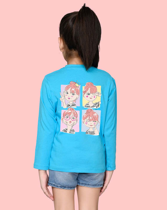 Nusyl Girls Sky Blue Selfie Printed Full Sleeve T-shirt