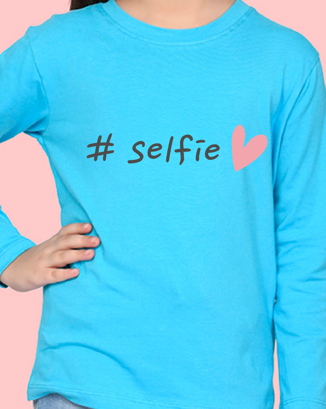 Nusyl Girls Sky Blue Selfie Printed Full Sleeve T-shirt