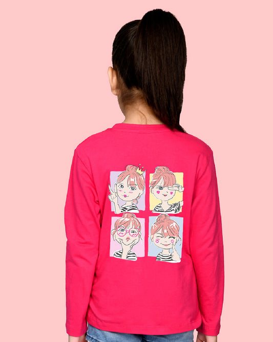 Nusyl Girls Hot Pink Selfie Printed Full Sleeve T-shirt
