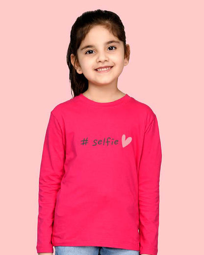 Nusyl Girls Hot Pink Selfie Printed Full Sleeve T-shirt