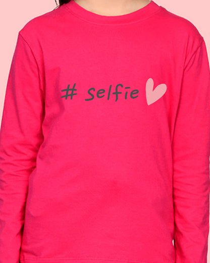 Nusyl Girls Hot Pink Selfie Printed Full Sleeve T-shirt
