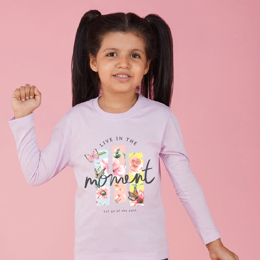 Nusyl Girls Purple Flower & Text  Printed T-Shirt
