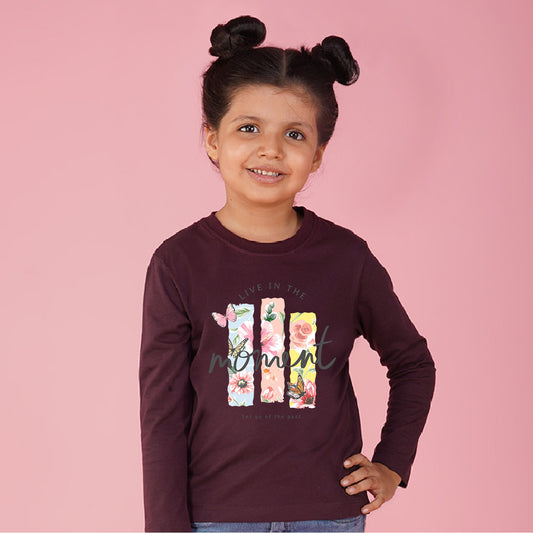 Nusyl Girls maroon Flower & Text  Printed T-Shirt