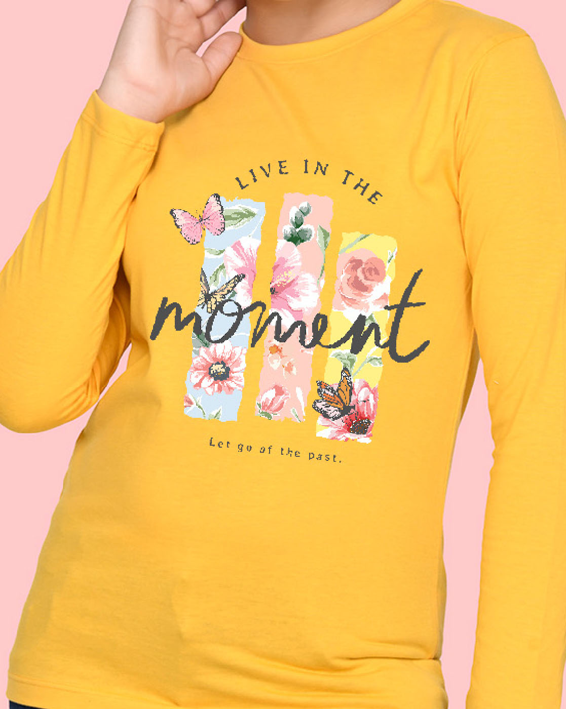 Nusyl Girls Yellow Flower Pinted Full Sleeve T-shirt
