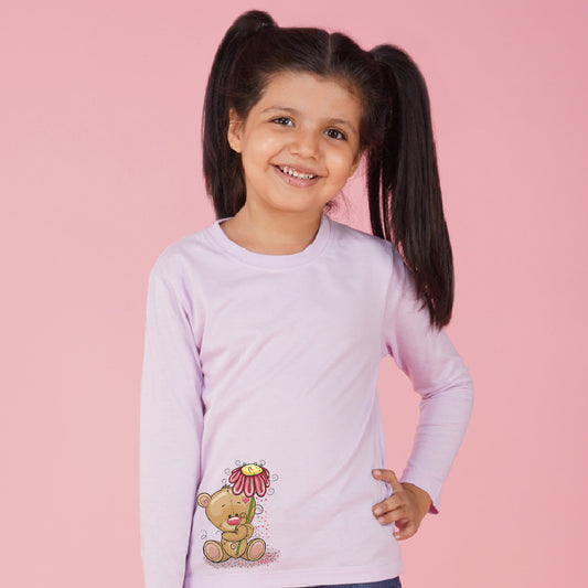 Nusyl Girls Purple Teddy Bear Printed T-Shirt