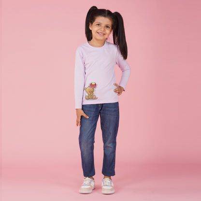 Nusyl Girls Purple Teddy Bear Printed T-Shirt
