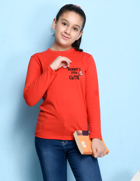 Red Text Printed Girls T-shirt