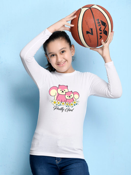 White Animal Printed Girls T-shirt