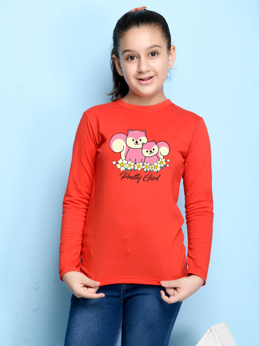Red Animal Printed Girls T-shirt