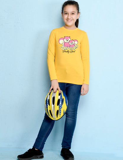 Yellow Animal Printed Girls T-shirt