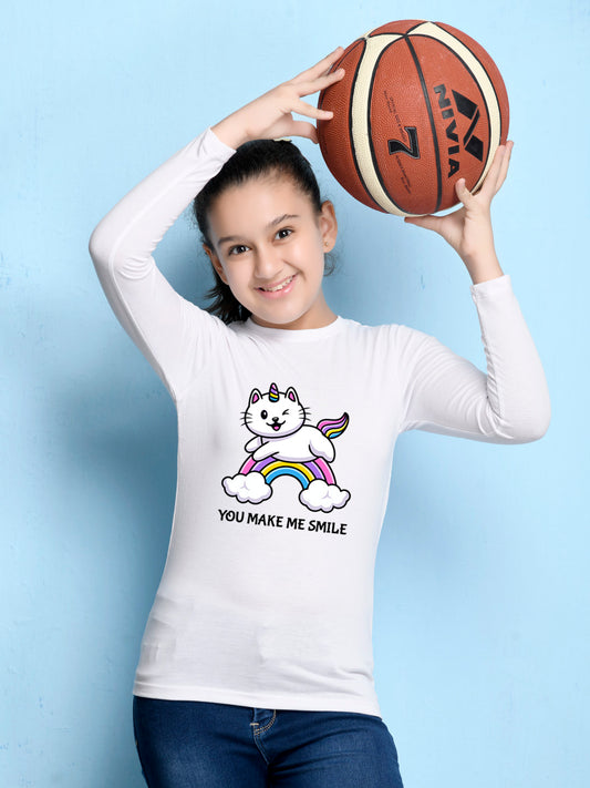 White Animal Printed Girls T-shirt