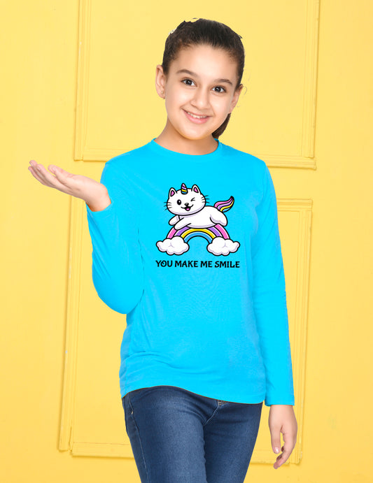Sky Blue Animal Printed Girls T-shirt