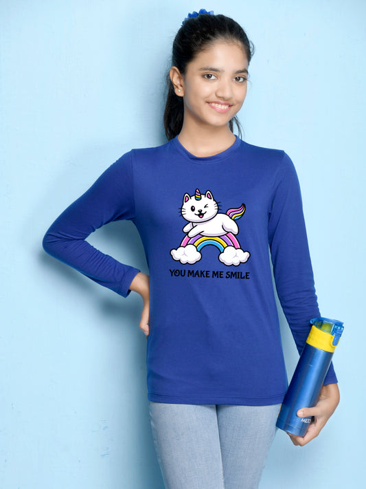 Royal Blue Animal Printed Girls T-shirt