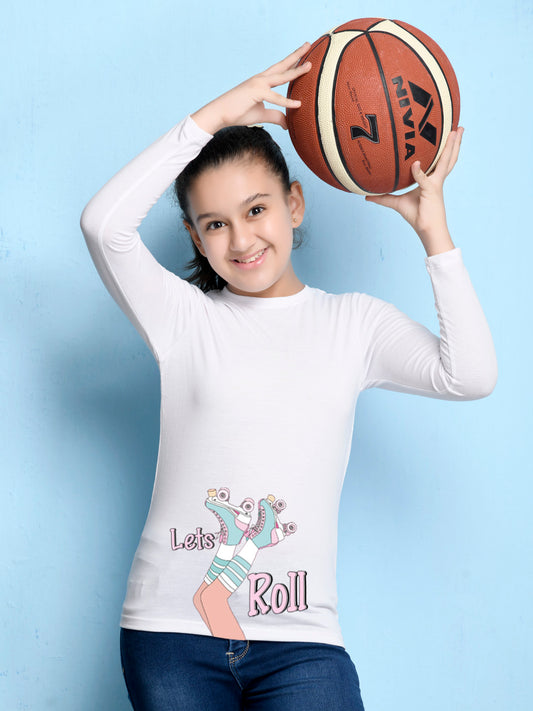White Cartoon Printed Girls T-shirt
