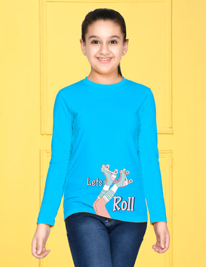 Sky Blue Cartoon Printed Girls T-shirt