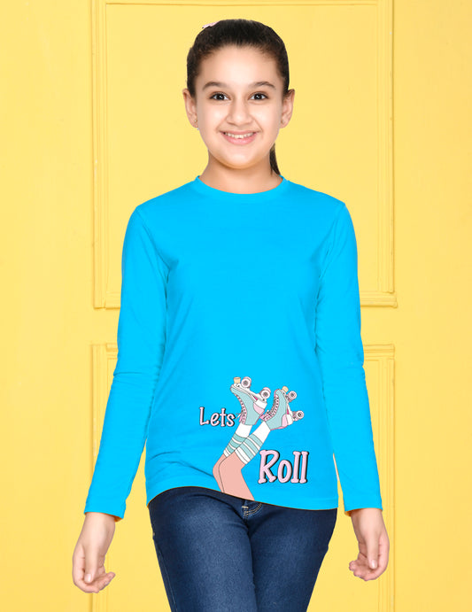 Sky Blue Cartoon Printed Girls T-shirt